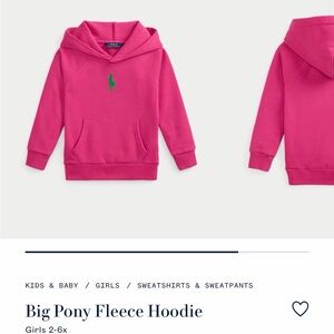 Ralph Lauren Toddler Girls' Big Pony Pink and Green Fleece Hoodie